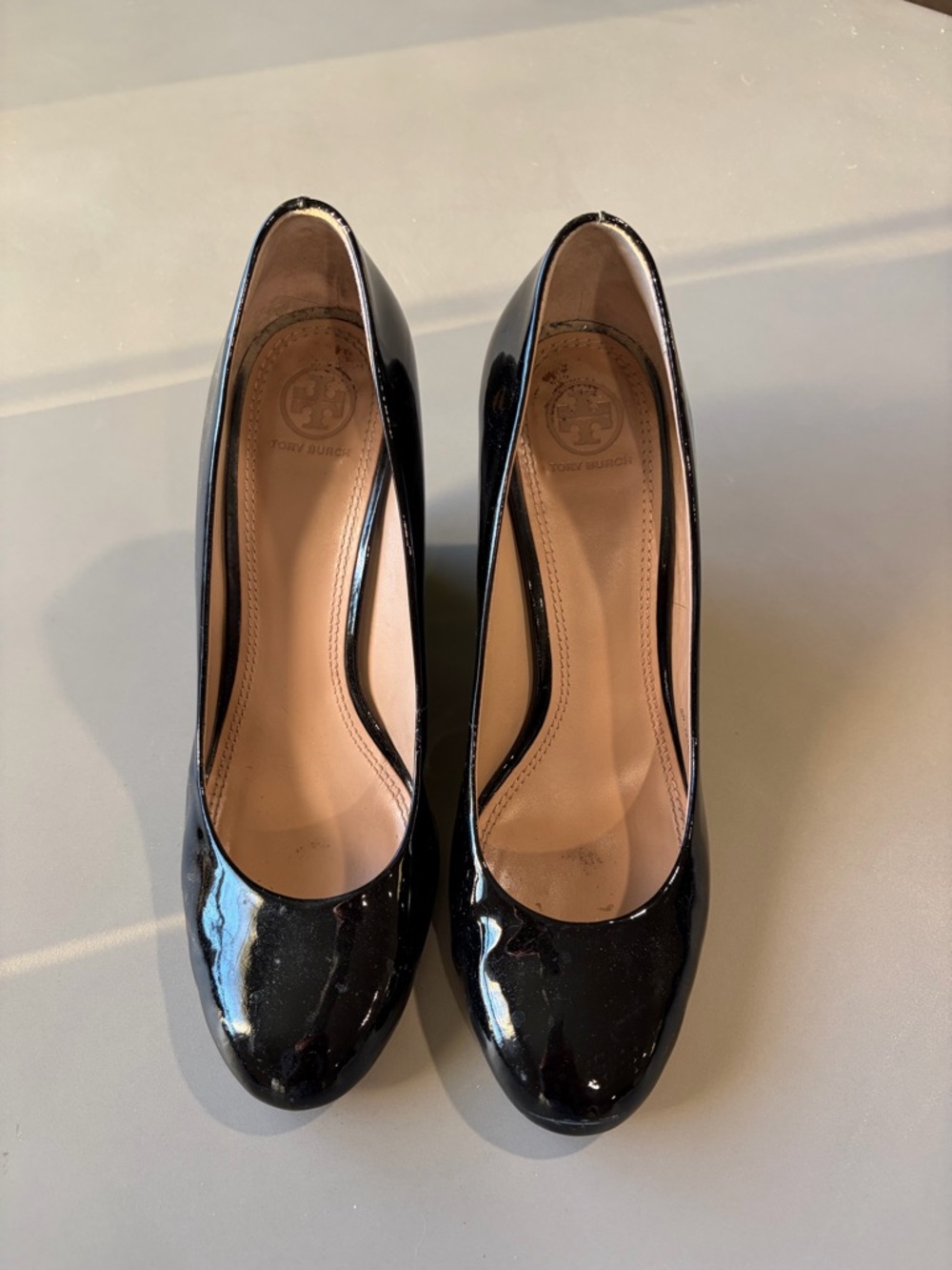 Tory Burch Black Patent Round-Toe Pumps